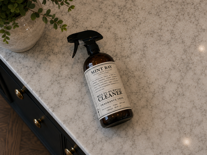Mint Bay multi-purpose cleaner bottle on a kitchen counter