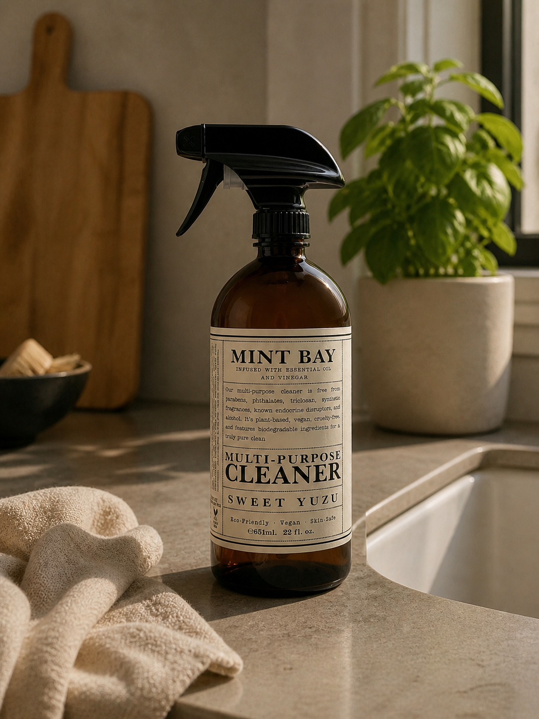 Mint Bay Sweet Yuzu cleaner bottle with botanical citrus surface cleansing formula
