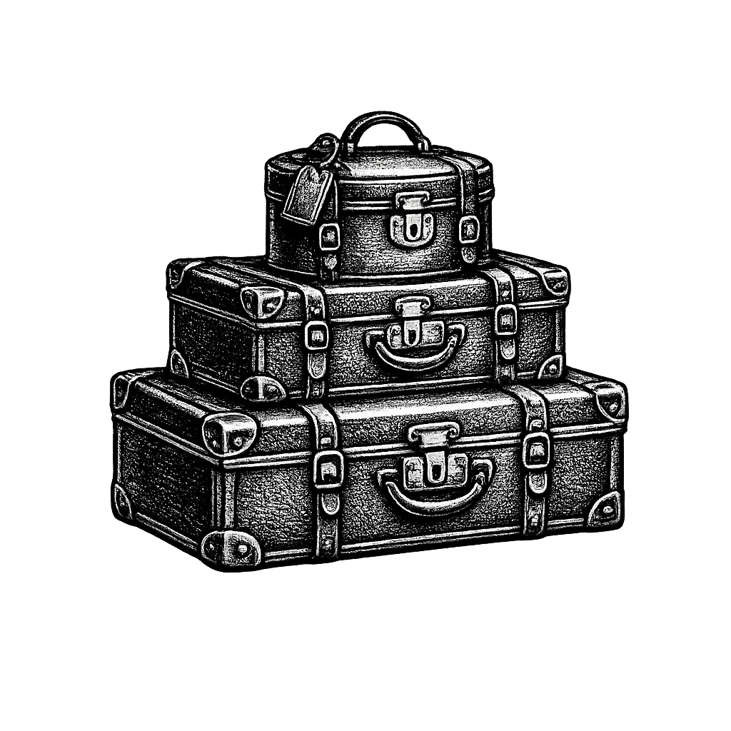 Victorian engraved luggage icon representing heritage travel and classic craftsmanship